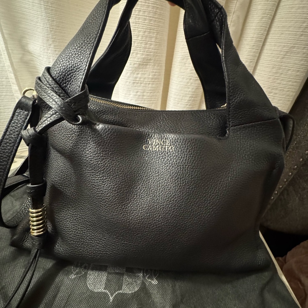 Black Leather Vince Camuto Hand Bag with cross body strap